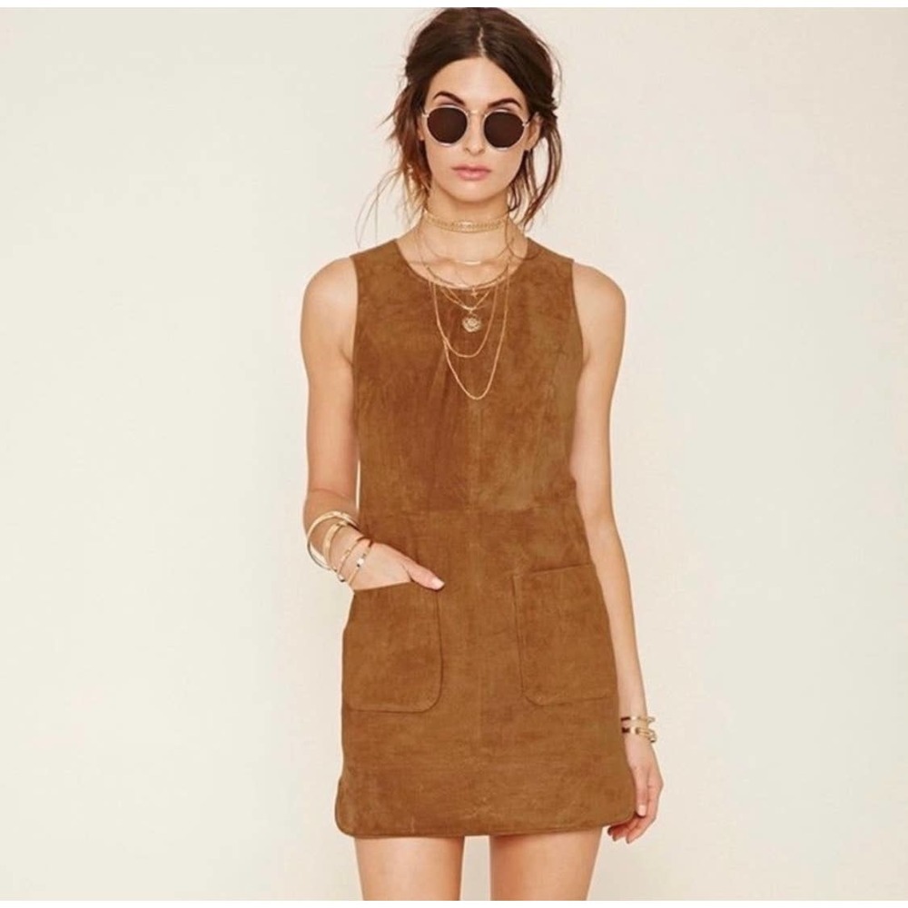 NWOT Forever 21 Real Suede Tan Mini Apron Dress
